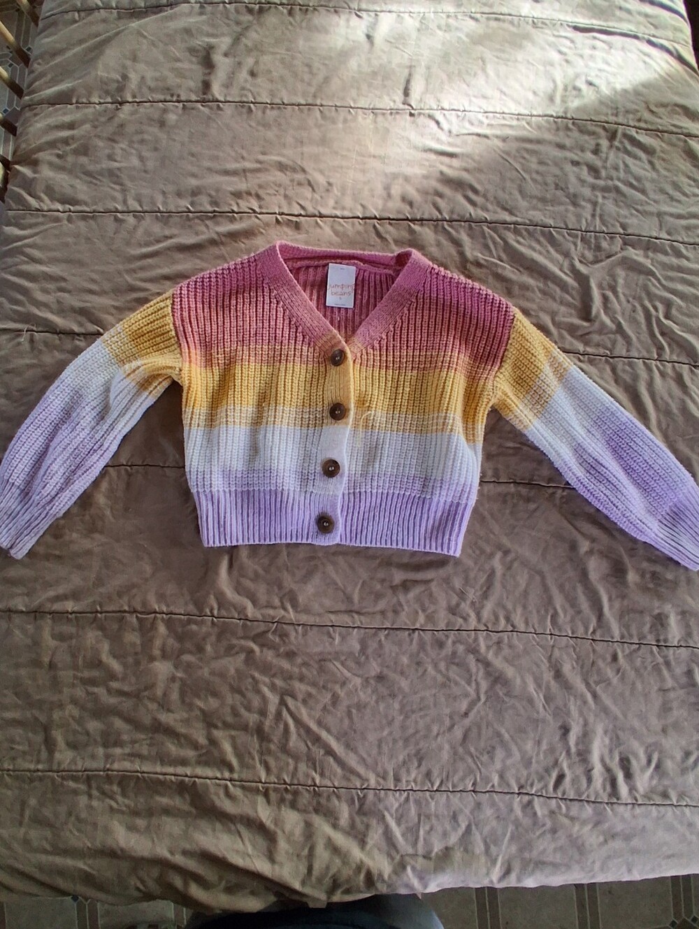 jumping beans Cropped Striped Button Cardigan - Pink, Yellow, Lavender